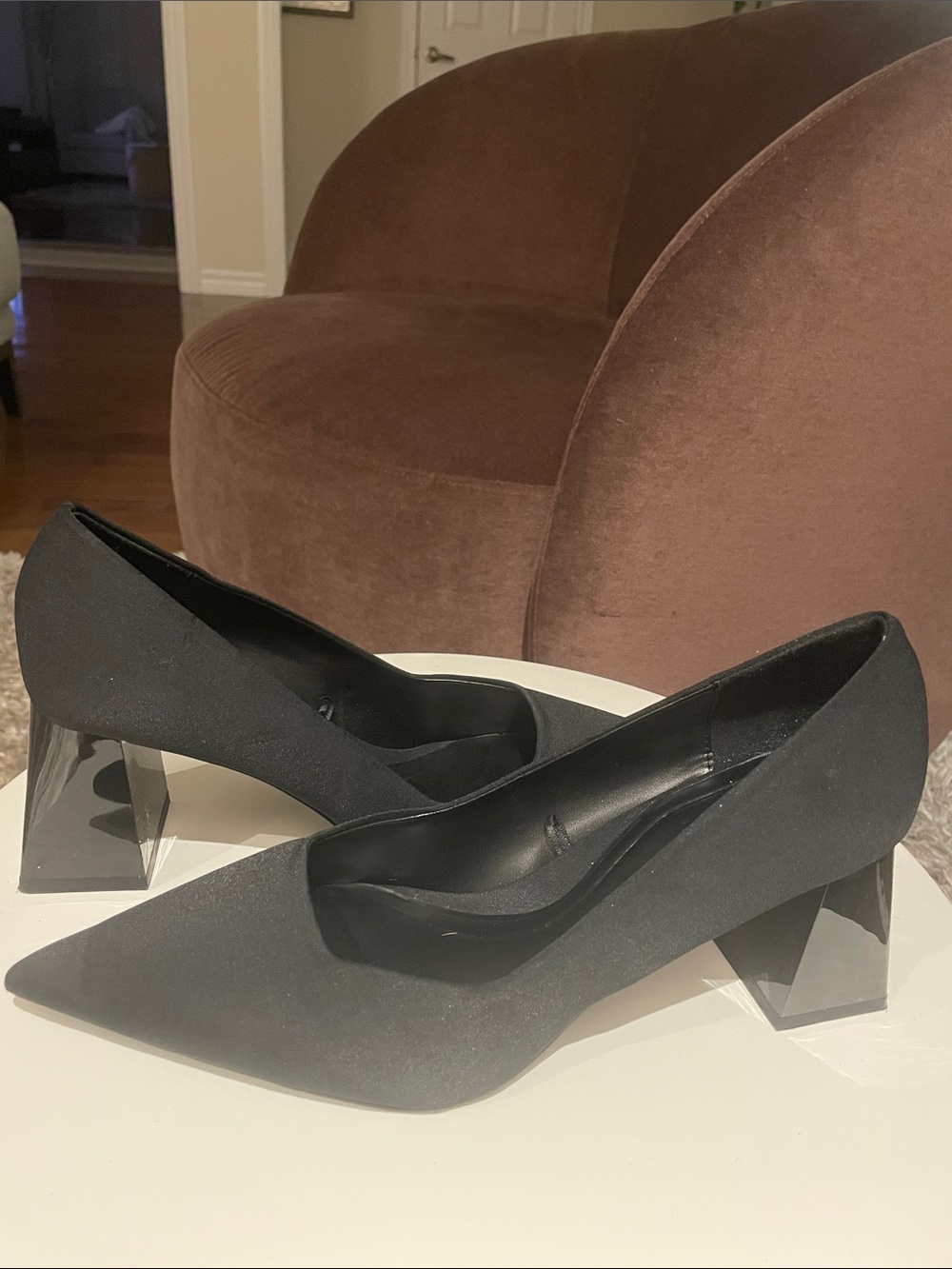 Zara Black Pointed Block-Heel Pumps - Picture 4 of 4